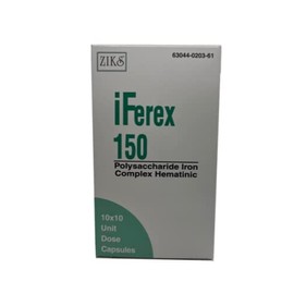 iFerex 150 Polysaccharide Iron Complex Capsules by Ziks - 10 x 10 Unit dose Blister Pack- 100 Capsules