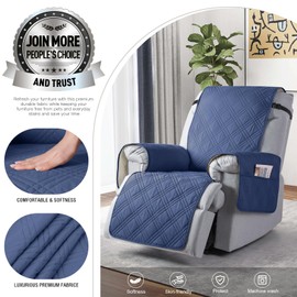 TAOCOCO 100% Waterproof Recliner Chair Cover, Non Slip Recliner Covers for Reclining Chair with Pocket, Washable Reclining Chair Cover Furniture Protector for Kids, Pets(Recliner Chair, Ocean Blue)