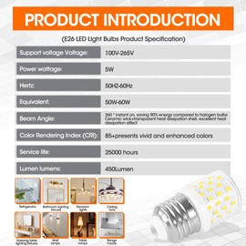 316538904 LED Bulb 5W 50Watt Equivalent, For Freezer, Refrigerator,Microwave,Range Vent Hood,E26/E27 Regular Base ,Replacement 5304511738, KEI 3418L, KEI D34L Bulb,AC100-265V (Warm White 3000k, 2PACK)