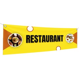 Restaurant Large Banners and Signs for Outdoor by Mavis Printing-Polyester Banner with 4 Holes for Easy Hang Indoor & Outdoor| 6x2 Feet HD Print Sign to Promote Food & Beverages | Made in USA