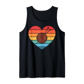 Knitting Heartbeat Retro Vintage Sunset Knitter Gift Tank Top