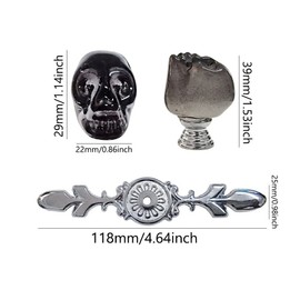 Black Skull Drawer Knobs Handles, 4Pcs Unique Crystal Cabinet Pulls Single Hole Zinc Alloy Base with Backplate for Dresser Wardrobe Cupboard Kitchen Hardware Furniture Decoration Glass Handle (Black)