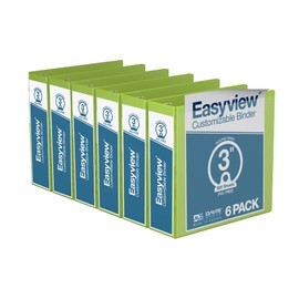 EasyView Premium 3-Inch Binders with Clear-View Covers Customizable Ring Binders for School, Office, or Home, Colored Binder Notebooks, Pack of 6, Round Ring, Lime Green