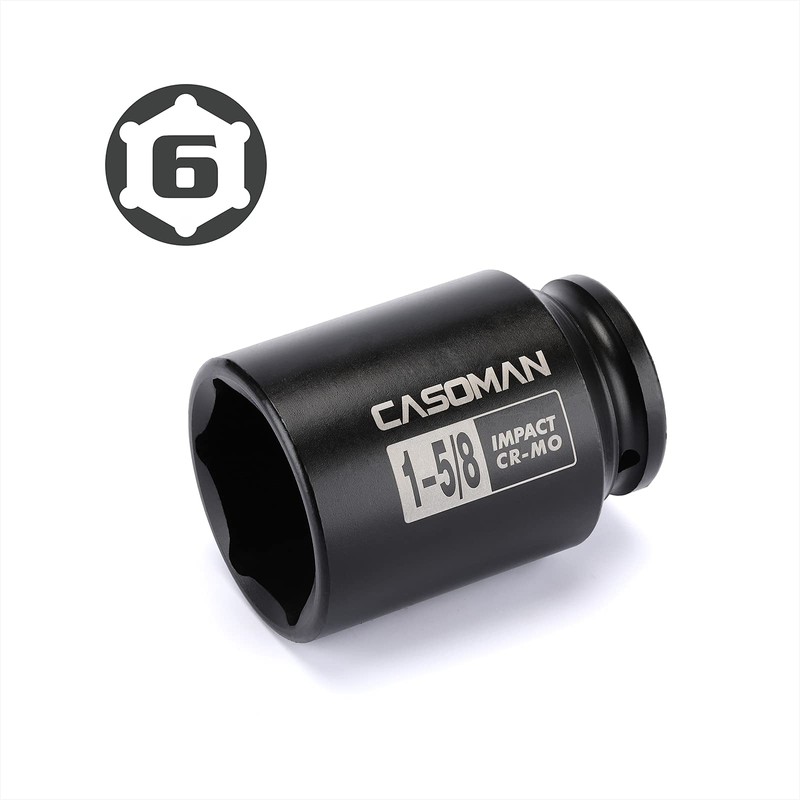CASOMAN 6-Point 1/2-Inch Drive Deep Impact Socket- 1-5/8" (SAE), CR-MO,