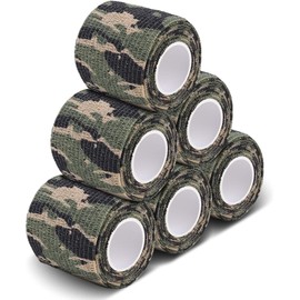 Heiegdr Self Adhesive Camo Tape, 6 Rolls Camouflage Form Tape Wrap Protective Bandage for Flashlights, Bicycle Outdoor Sports Hunting Activities 1.96'' x 177'' (Woodland Camo)