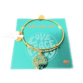 Alex and Ani Words are Powerful, Love Peace Joy Bangle Bracelet Shiny Gold NWTBC