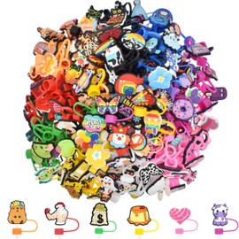 200PCS Random Different 10MM Colorful Straw Covers Cap Dust Proof Straw Tips Cover Reusable Drinking Straw Toppers Bulk PVC Straw Cover for 0.4in Tumbler Cup Straw Guard Accessories Party Favor Gifts