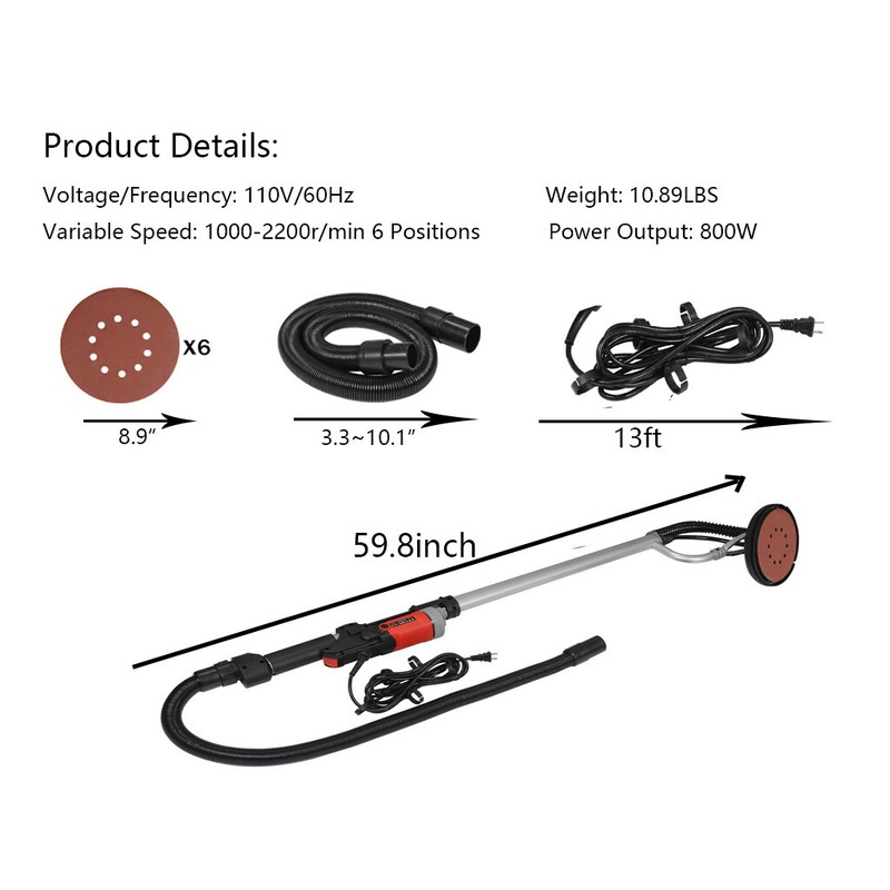 Segawe Drywall Sander Commercial Electric Adjustable Variable Speed Sanding Pad