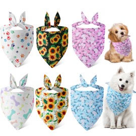 FUWEN 6PCS Pañuelos de Verano para Perro, Pañuelos Florales Suaves para Perros, Patrón de Pata y Hueso de Perro, Bandana Triangular Ajustable, Accesorios para Pañuelos de Pequeños, Medianos y Grande