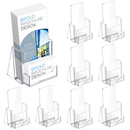 Wenqik 4.1 Inch Brochure Holder with Business Card Holder Wide Pamphlet Holder for Table Rack Card Display Pamphlet Stand Countertop Plastic Flyer Display Stand for Office Magazine Card(8 Pcs)