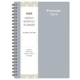 2025 Planner - Planner 2025 with Weekly & Monthly Spreads, Jan 2025 - Dec 2025, 6.25" × 8.3", Strong Twin-Wire Binding, Round Corner, Flexible Cover, Monthly Tabs - Grey