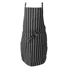 IBEX Polycotton Stripe Butcher Bib Apron - No Pocket, Professional Home Kitchen Apron for Restaurants, Bar Staff, Chefs, Waiters, Caterers, Baking, Black/White