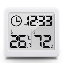 ミニ＆温度計 1本セット スイッチ 粘着/嵌入使用可能 デジタル液晶スクリーン 温室ハウス/地下室/家庭/ベビールームなど/爬虫類/適用 黒 時計 デジタル 温度計 温湿度計 お風呂場用 マグネット 吸着式 スタンド式 お風呂クロック&温湿度計 ホワイト