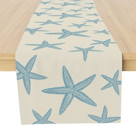 Blue Starfish Table Runner,Nautical Beach Table Runner Decor for Dinning Room Kitchen Summer Ocean Sea Decorations for Holiday Party, Housewarming Gifts for Women Friends Couple, 13X72Inches