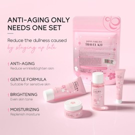 Japan Sakura Skin Care Set for Teenage Girls, Moisture Skincare Set, Anti-Ageing Face Care Set, Beauty Gift Set, Travel Set with Cleansing Toner, Face Cream, Sun Cream SPF50+