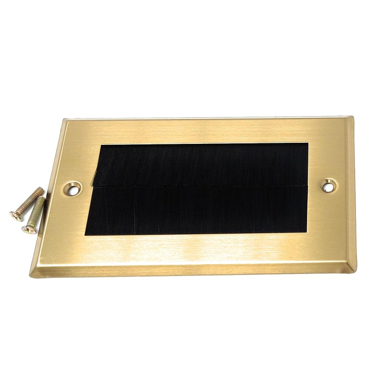 Dual Gang Brush Wall Outlet Cable Entry Plate, Tidy Mount
