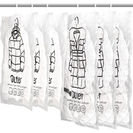 Meetall Paquete de 6 bolsas de almacenamiento al vacío reutilizables para ahorrar espacio con perchas. 3 piezas de 67 x 90 cm y 3 piezas de 67 x 110 cm. Funciona con cualquier aspiradora