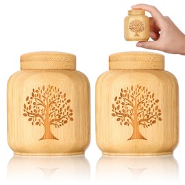 Mini Urns for Human Ashes Made of Bamboo - Set of 2 Small Keepsake Urns With Tree of Life Pattern Engraved, Biodegradable for Pet Ashes