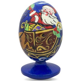 BestPysanky Santa Riding with Reindeer Wooden Figurine