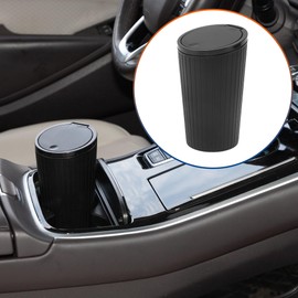 X AUTOHAUX Car Trash Can Trash Bin Portable 3.2" Width 6.3" Height Black Plastic