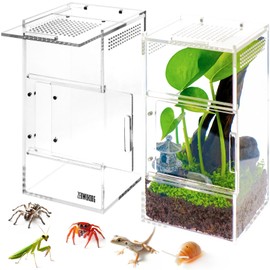 Jumping Spider Enclosure - Acrylic Terrarium Habitat for Spiders, Tarantulas, Snail, Mantis, Lizard, and Small Reptiles, Dual Sliding Doors, Small