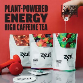 Zest 135-150mg High Caffeine Energy Leaf Blends - Variety Sampler Pack - Black Tea & Green Tea - 80 Tea Bags - Natural Strong Flavored Healthy Coffee Alternative Highly Caffeinated Keto Substitute