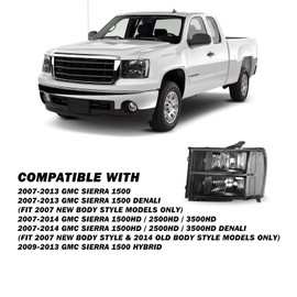 ISHARINGAUTOPARTS Headlight Assembly Compatible with 2007 2008 2009 2010 2011 2012 2013 GMC Sierra 1500, 07-14 GMC Sierra 2500HD/3500HD, Black Housing Clear Corner