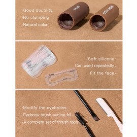 Holzsammlung Eyebrow Stamp Stencil, 2 Colours in 1 Eyebrow Powder Stamp, with 10 Stencils, Eyebrow Brush and Eyebrow Trimmer (Brown and Medium Brown)