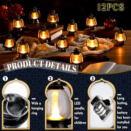 Ferraycle 12 Pcs Mini Lantern Decorative with LED Candle 4 Inch Small Hanging Lantern Ornaments Camping Table Centerpiece Vintage Lantern Ornament Bulk for Western Cowboy Xmas (Silver)