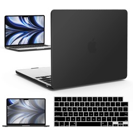 IBENZER Compatible with 2025 2024 2023 2022 MacBook Air 13 inch Case M4 A3240 M3 A3113 M2 A2681, Hardshell Case & KeyboardCover & ScreenFilm for Mac Air 13.6, Black, KK-BK+2