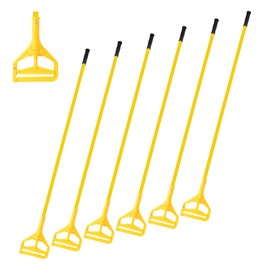Matthew Heavy Duty Side Gate Mop Handle 60 inch Fiberglass Mop Stick,Commercial Mop Head Replacement Holder for Floor Cleaning,Side Release Mop Handle Quick Change for Wet Mop Handle - 6Pack Yellow
