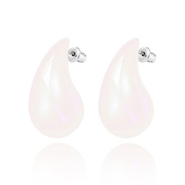 QLUYCKW 14K Gold Plated Teardrop Chunky Hoop Earrings for Women Waterdrop Gold Earrings Lightweight Teardrop Gold Big Earrings Geometric High Polished Statement Hoop Earrings Fashion Jewelry Gift (Transparent)