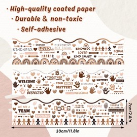 JarThenaAMCS 72Pcs Diversity Bulletin Board Borders Equality Growth Mindset Self-Adhesive Border Trims Scalloped Educational Border Sticker Decals for Back to School Classroom Office Party Wall Decor