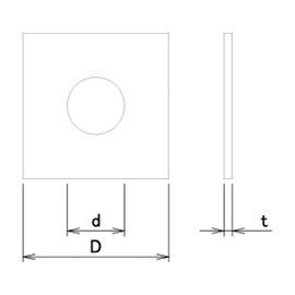 DAIDOHANT 10185816 Uniqlo Square Washer M10 [Iron] (Thickness) 0.06 inch (1.6 mm) Width A 1.0 inches (28 mm) (6 Pieces)
