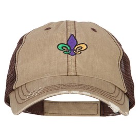 Mardi Gras Fleur de Lis Embroidered Low Profile Mesh Cap - Khaki Brown OSFM