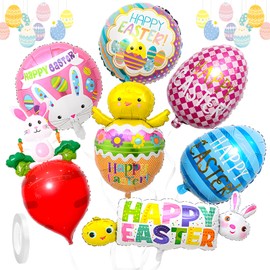 FainFun Osterballons, 7 Stück Ostern Luftballons, Helium Ballons Ostern für den Innen- und Außenbereich Geeignet, Osterluftballons Dekoration, Hase Ballons, Luftballons Küken für Partys