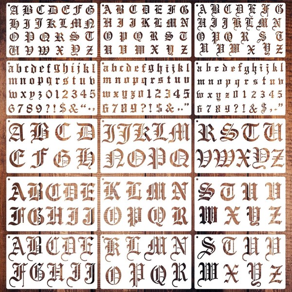 15 Pieces Old English Stencils 1 and 2 Inch Gothic