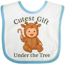 inktastic Cutest Gift Under the Tree Baby Reindeer Baby Bib White and Blue 46c6a