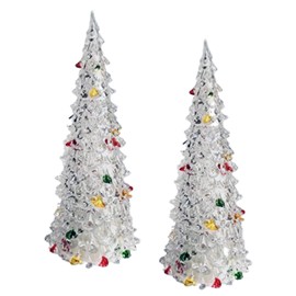 Lighted Color Changing Christmas Trees - Set of2 - LED Xmas Table Top Tree Acrylic Décor - Holiday Party Decorations - Centerpiece Accents - Crafting Accessories - 8.5" H