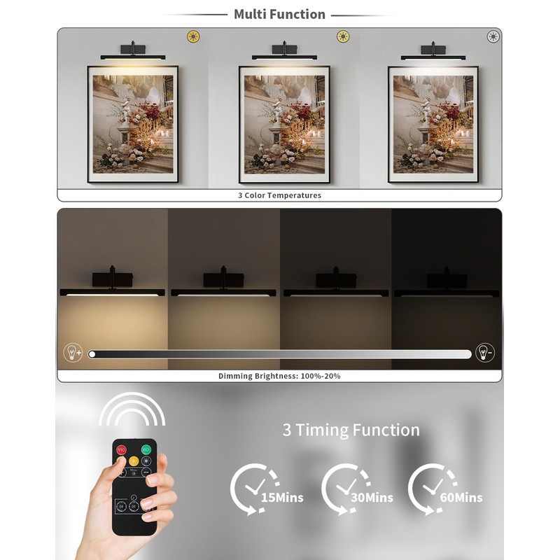 Joosenhouse Wireless Picture Light Battery Operate Library Light 15Inch 5000mAh