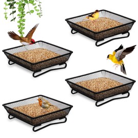 4 Pcs Ground Bird Feeder Tray 6.9 x 6.9 x 2.2 Inches, Metal Platform Mesh Seed Tray for Bird Feeders, Great Attracting Garden Yard Decoration for Wild Birds Squirrels Dove