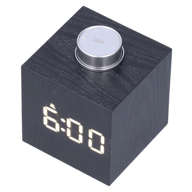 LED Knob Alarm Clock Digital Thermometer Display Imitation Wood Grain