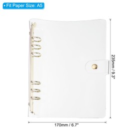 PATIKIL A5 Clear Binder Cover, Soft PVC Loose Leaf Binder Protector Refillable Notebook Shell with Snap Button Closure 6 Ring for DIY Meeting Notebook Folder, Gold Tone