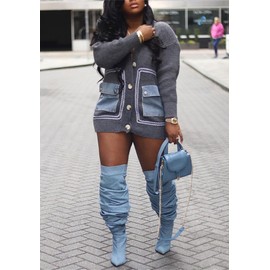 Molisry Women Cardigan Sweater Long Sleeve Denim Pockets Patchwork Button Down Casual Open Front Fall Winter