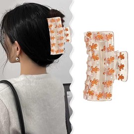 Christmas Hair Clips for Women, Gingerbread Man Large Claw Clips Transparent Acrylic Square Christmas Hair Jaw Clip Strong Hold Hair Claw Clips Cute Christmas Hair Accessories for Thick Thin Hair