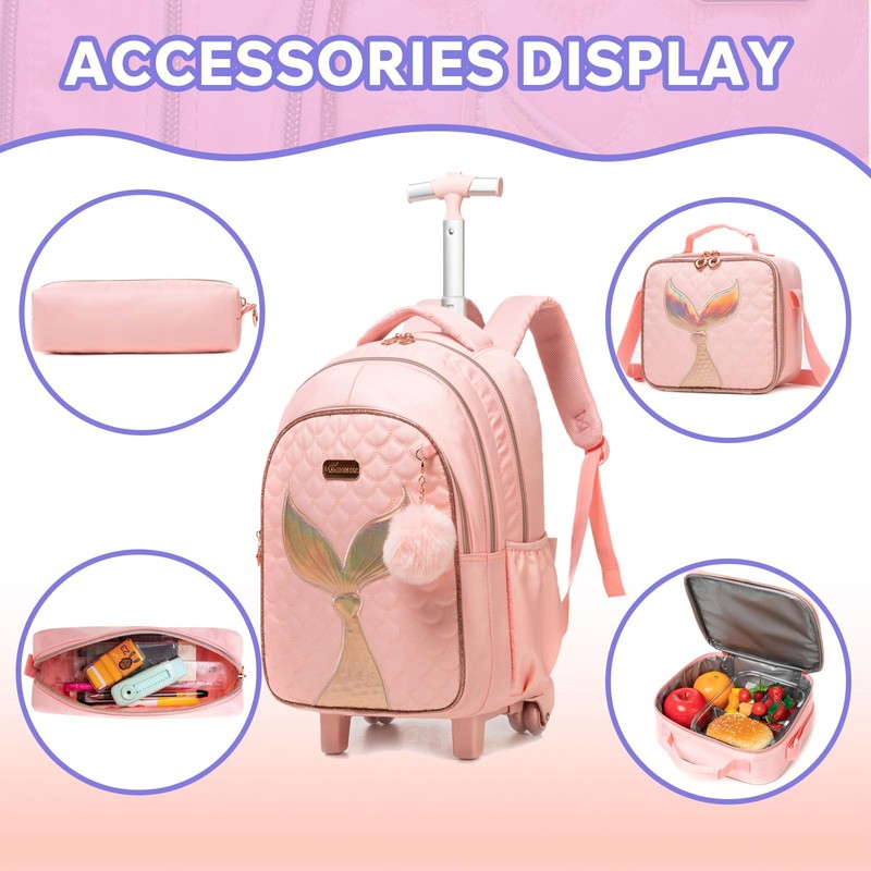 Kids Rolling Backpack for Girls Trolley Suitcases Luggage Travel with