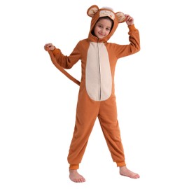 Wizland Kids Monkey Onesie Costume Set,Monkey Jumpsuit with Tail,One Piece Animal Costume Outfit for Unisex Boys and Girls 10-12