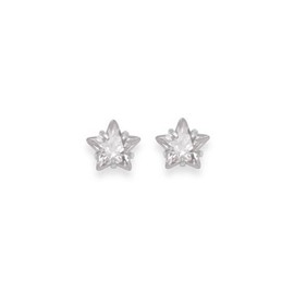 Sterling Silver Cubic Zirconia Star Stud Earrings - SIZE: TINY 4mm Hearts Gift Boxed 5760CZ