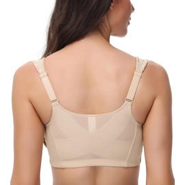 Arm Ma Front Closure Bra for Women Wireless Plus Size Posture Back Full Figure(Light Beige,40DD)