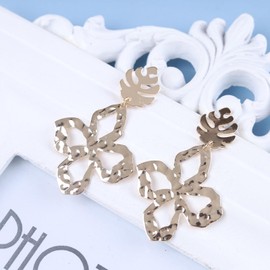 Cimenexe Bohemian Hammered Leaf Earrings Textured Leaf Stud Earrings Gold Raised Flower Drop Earrings Exaggerated Leaf Raised Design Earrings Jewelry for Women and Girls